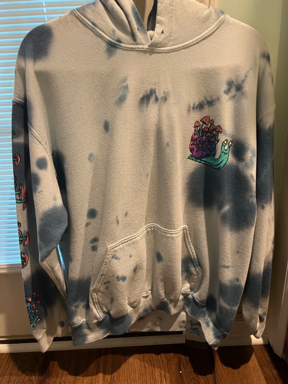 Tie-Dye Cream & Navy Graphic Hoodie with Snail Patch